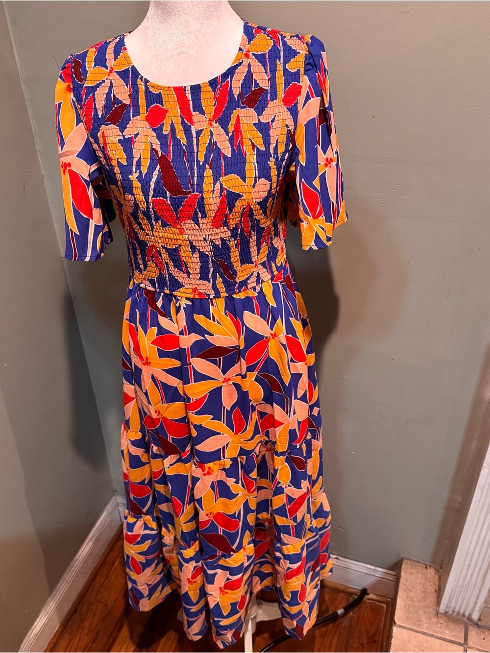 Vibrant Floral Maxi Dress in Blue and Yellow